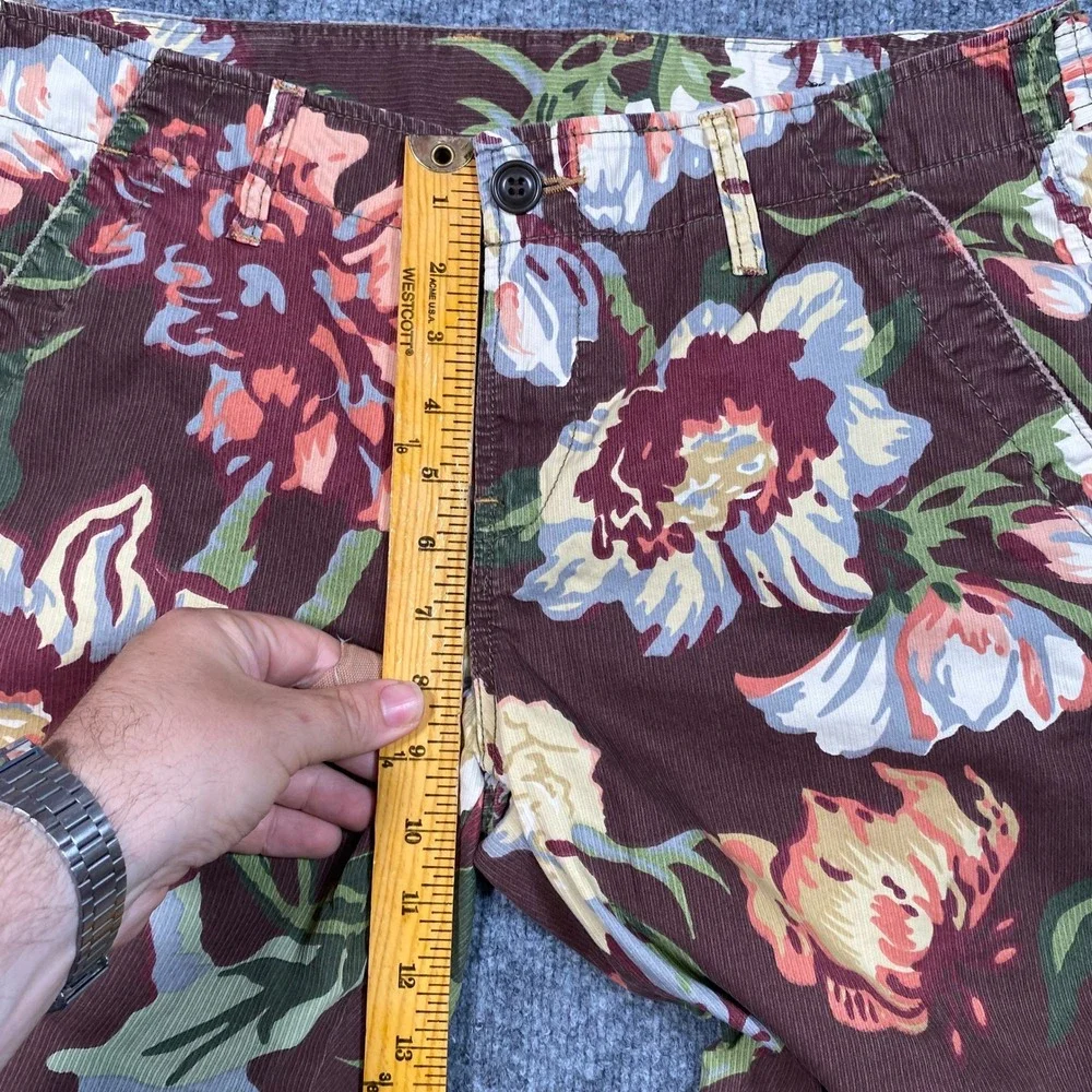 Lucky Brand Gene‎ Montesano Brown Floral Corduroy Crop Pants Womens 10 30 Mid